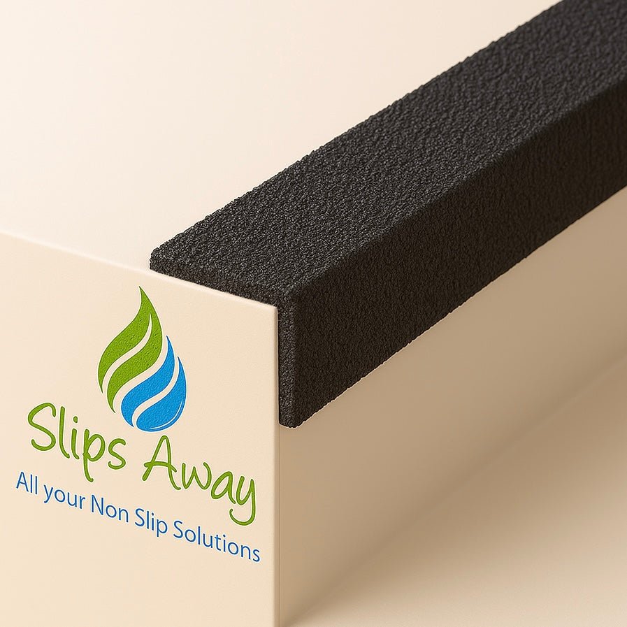 GRP Stair Nosings – Heavy - Duty Anti - Slip Safety Tread - Non - Slip Step Edge Protection - Slips Away - Stair nosing - GRP nosing black 500mm - 3m in length