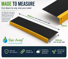 GRP Step Nosing Covers Heavy Duty Non-Slip Stair Tread Solutions – Black/Yellow - Slips Away - stair treads - BLK/YLW Anti Slip Stair Tread Covers GRP 500mm x1 -