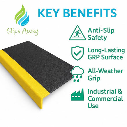 GRP Step Nosing Covers Heavy Duty Non - Slip Stair Tread Solutions – Black/Yellow - Slips Away - stair treads - BLK/YLW Anti Slip Stair Tread Covers GRP 500mm x1 -