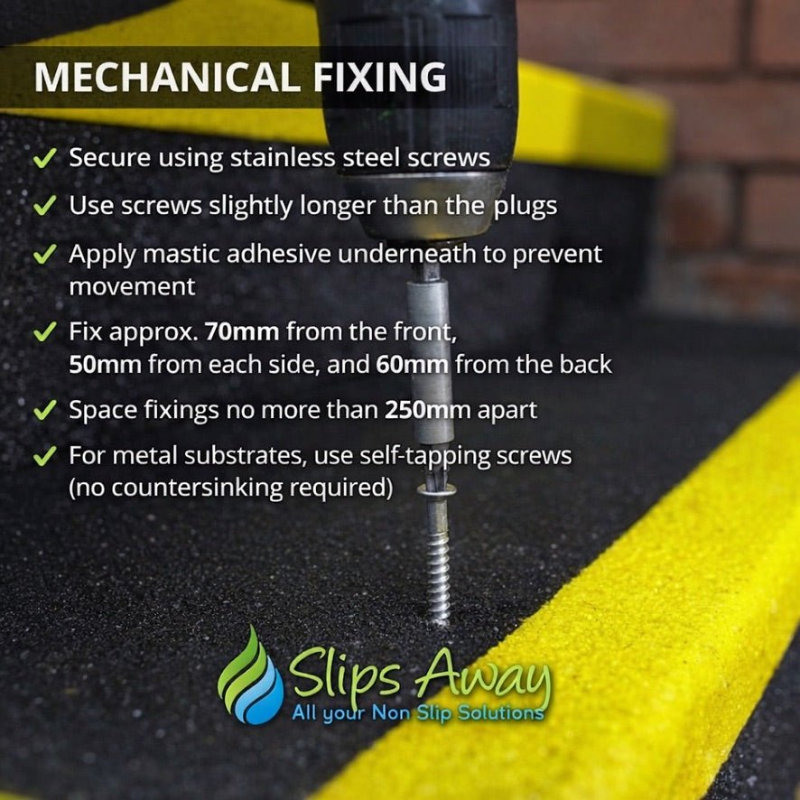 GRP Step Nosing Covers Heavy Duty Non - Slip Stair Tread Solutions – Black/Yellow - Slips Away - stair treads - BLK/YLW Anti Slip Stair Tread Covers GRP 500mm x1 - 