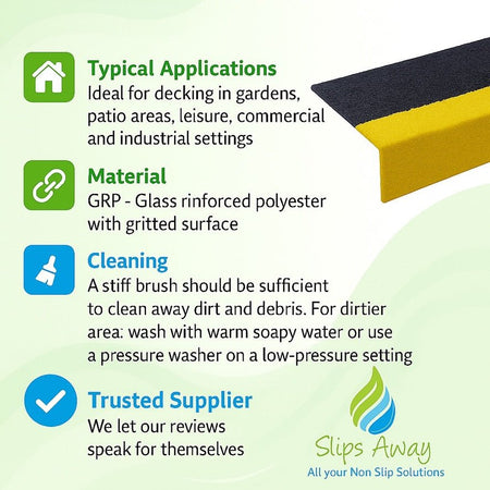 GRP Step Nosing Covers Heavy Duty Non - Slip Stair Tread Solutions – Black/Yellow - Slips Away - stair treads - BLK/YLW Anti Slip Stair Tread Covers GRP 500mm x1 -