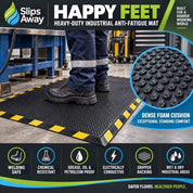 Happy Feet Heavy-Duty Industrial Anti-Fatigue Mat | Nitrile Rubber | Oil, Grease & Chemical Resistant | Welding Safe - Slips Away - HF2436BL -