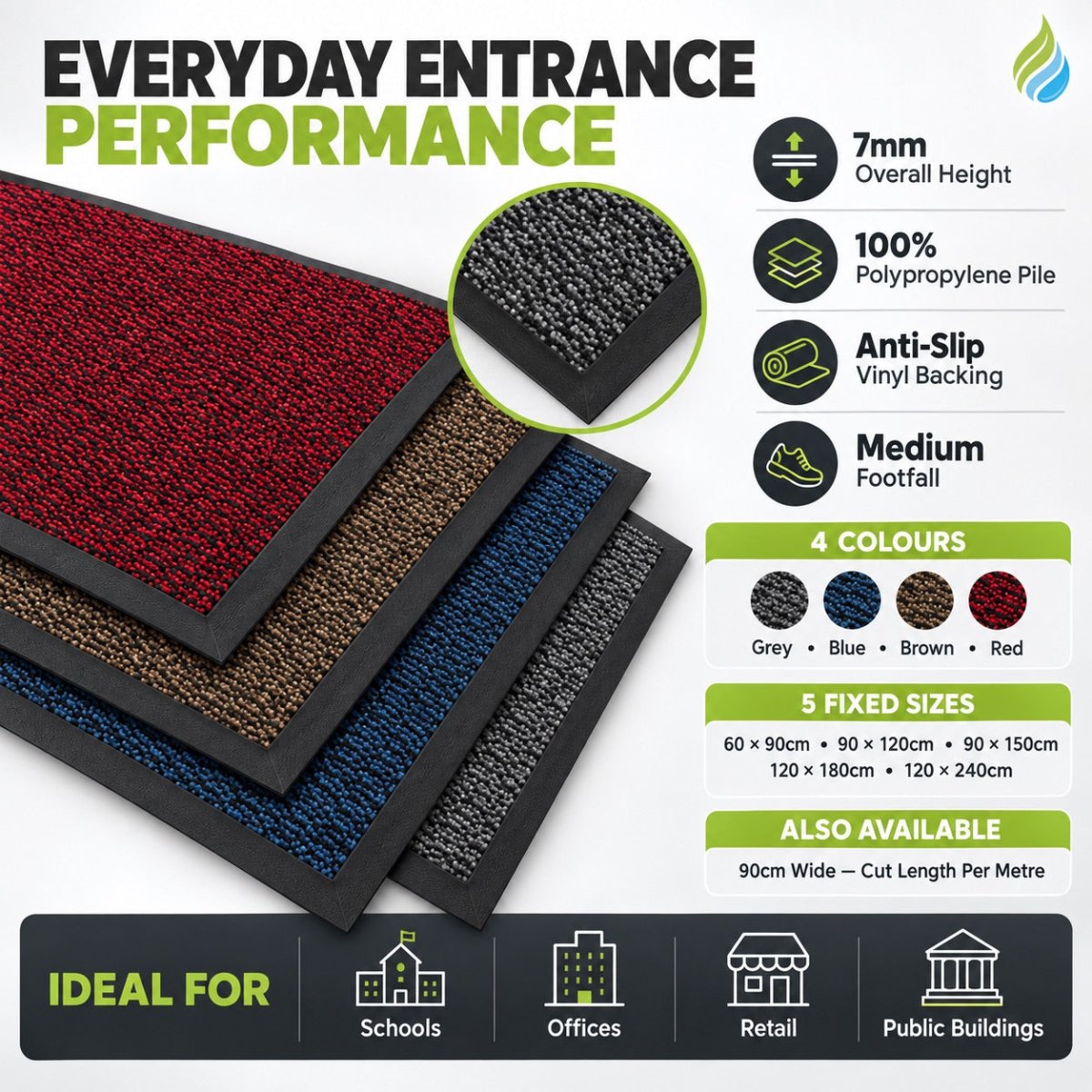 Hard-Wearing Functional Entrance Mats – Anti-Slip, Stain-Resistant & Available in Mottled Colours - Slips Away -  -