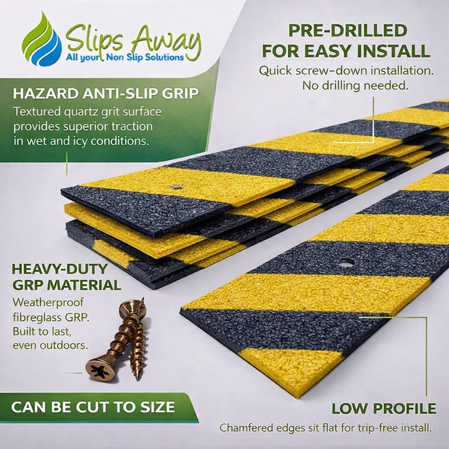 Hazard Anti - Slip Decking Strips – 50mm GRP Stair Treads for Outdoor Safety - Slips Away - Decking strips - hazard 500x50mm - 