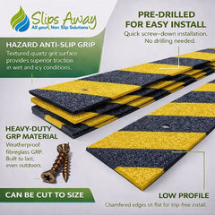 Hazard Anti - Slip Decking Strips – 50mm GRP Stair Treads for Outdoor Safety - Slips Away - Decking strips - hazard 500x50mm - 