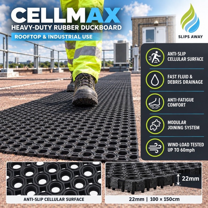 Heavy-Duty Cellmax Duckboard Rooftop Matting | Anti-Slip Drainage Mat 1m x 1.5m - Slips Away - CM3959 -