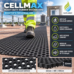 Heavy-Duty Cellmax Duckboard Rooftop Matting | Anti-Slip Drainage Mat 1m x 1.5m - Slips Away - CM3959 -