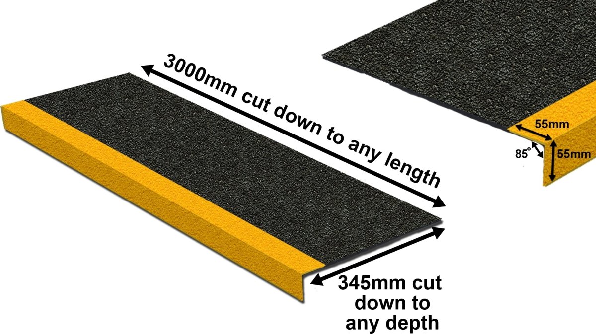 Heavy Duty GRP Step Covers Industrial Non - Slip Fibreglass Reinforced Stair Treads - Slips Away - Anti Slip Stair Tread Covers GRP 500mm x1 - 