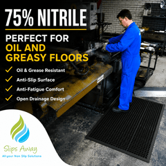 Heavy Duty Nitrile Rubber Anti-Fatigue Mat for Oily & Greasy Floors |Anti-Slip Drainage Mat – Workzone - Slips Away - WZN3660BL -
