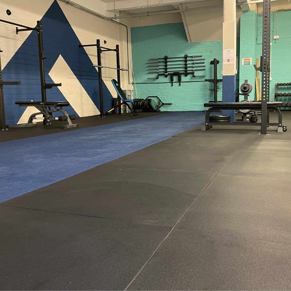 Heavy-Duty Non-Slip Gym Mats - Black Rubber Crumb Tiles - 10mm Thick - 1m x 1m