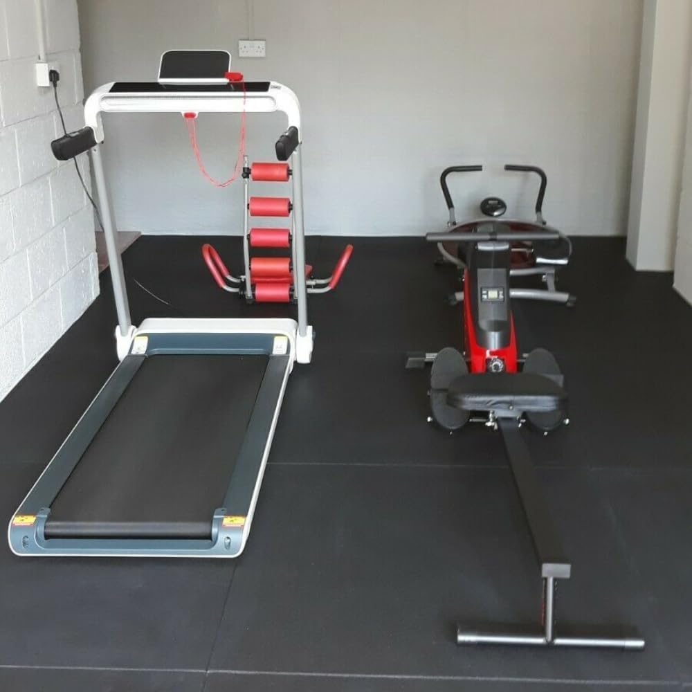 Heavy-Duty Non-Slip Gym Mats - Black Rubber Crumb Tiles - 10mm Thick - 1m x 1m