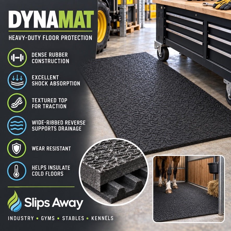 Heavy Duty Rubber Floor Matting AntiSlip + Exceptional Durability Cushioning & Floor Protection ECO: Biodegradable+Recyclable - Slips Away -  -