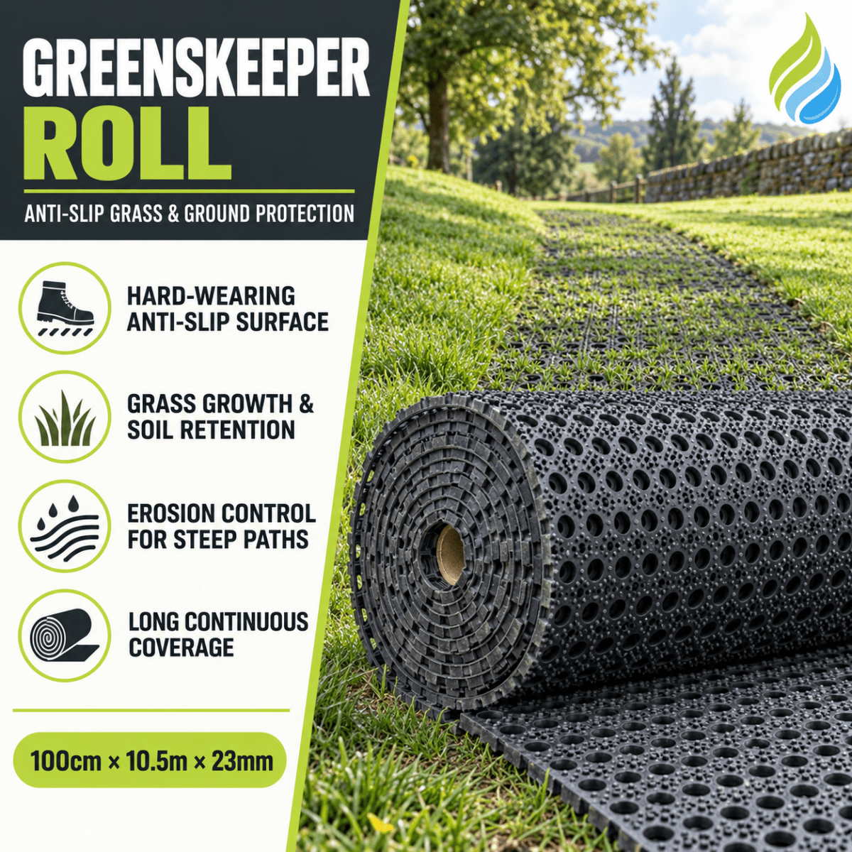 Heavy Duty Rubber Ground Protection Mat Roll – Non-Slip Grass & Floor Protection Matting for Construction, Worksites, Landscaping, Events & Greenskeepers - Slips Away - GKS1015 -