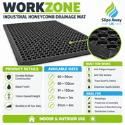 Honeycomb Heavy Duty Anti-Fatigue Mat – Anti-Slip Rubber Drainage Mat for Workshops, Factories & Industrial Floors - Slips Away - WZ2436BL -