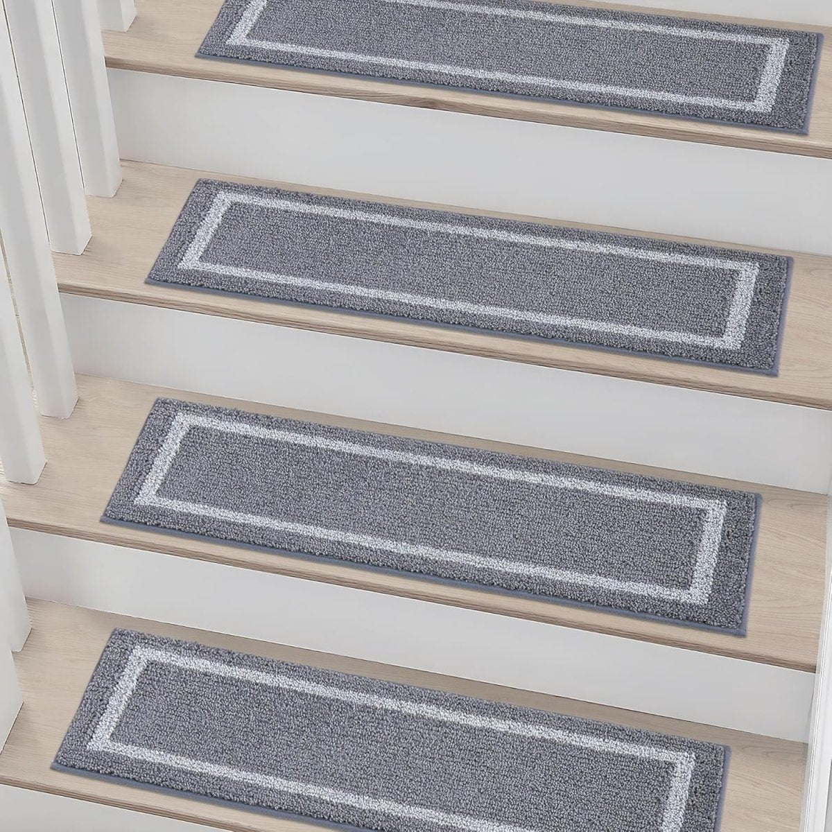 Indoor non - slip stair treads are ideal for children, seniors, and pets. Made of 100% polyester with TPE backing, machine washable. - Slips Away - B0CSDBFBQ9 - 