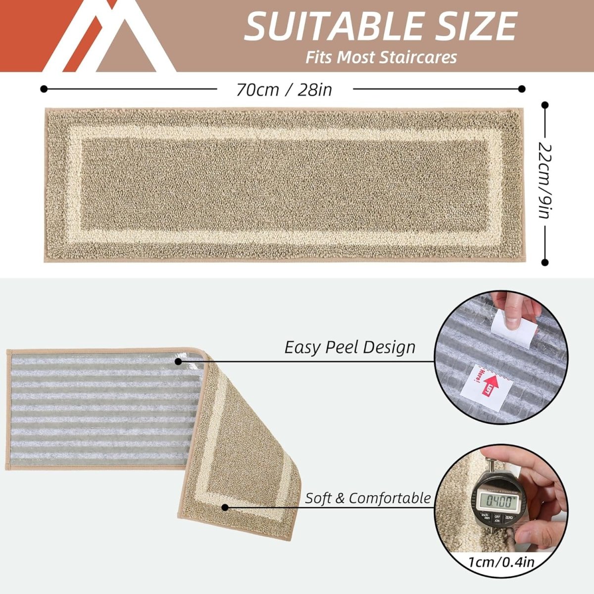 Indoor non - slip stair treads are ideal for children, seniors, and pets. Made of 100% polyester with TPE backing, machine washable. - Slips Away - B0CSDDV2G2 - 