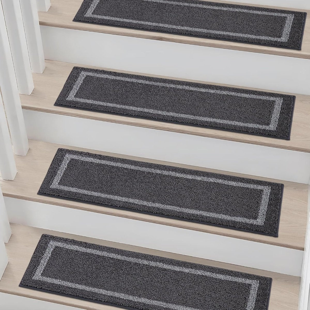Indoor non - slip stair treads are ideal for children, seniors, and pets. Made of 100% polyester with TPE backing, machine washable. - Slips Away - B0CSHY1WCK - 