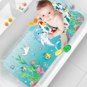 Baby toddler in bath sitting on nonslip kids bath mat