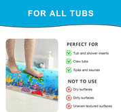 Kids Bath Mat Non Slip 100X40Cm Extra Large with Suction Cups & Drain Holes, Machine Washable - Slips Away - B0B6W7N1K8 - 