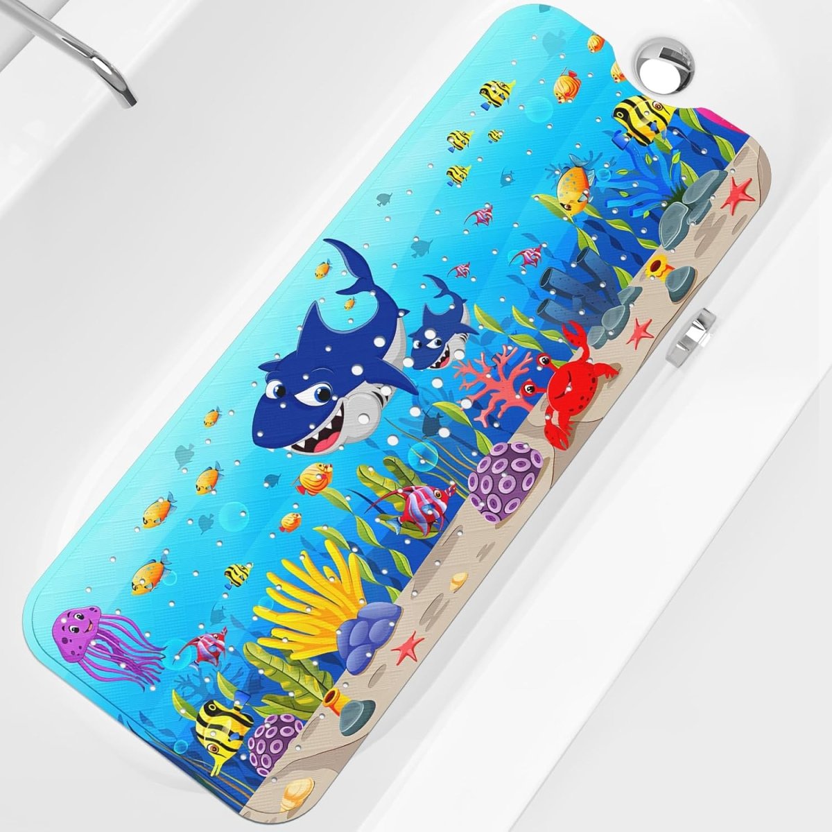 Kids Bath Mat Non Slip 100X40Cm Extra Large with Suction Cups & Drain Holes, Machine Washable - Slips Away - B0CFHN1LD1 - 