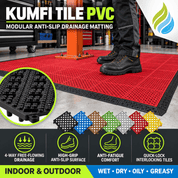 Kumfi Tile PVC Interlocking Anti-Slip & Anti-Fatigue Drainage Matting – Indoor & Outdoor - Slips Away - KT1212BL -