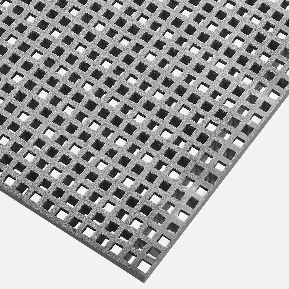 Grey GRP Mini mesh panel sheet  grid-patterned mat on a white background