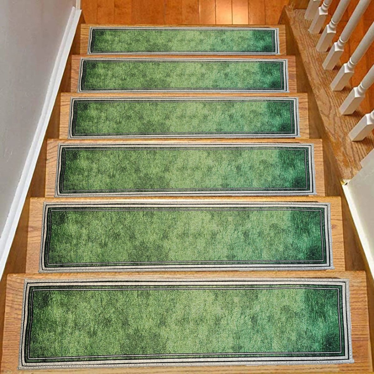 Modern Velvet Green Stair Treads Rug, Stair Carpet, Aesthetic Stair Runner, Ultra Thin Stair Mat, Step Pad, Non-Slip Rug, Washable Carpet - Slips Away - 1677510425_4296727175 -