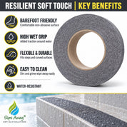 Non Abrasive Resilient Soft Touch Textured "Rubber Feel" Anti-Slip Tape - Slips Away - Anti slip tape - H3408N-Black-Resilient-25mm -