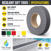 Non Abrasive Resilient Soft Touch Textured "Rubber Feel" Anti-Slip Tape - Slips Away - Anti slip tape - H3408N-Black-Resilient-25mm -