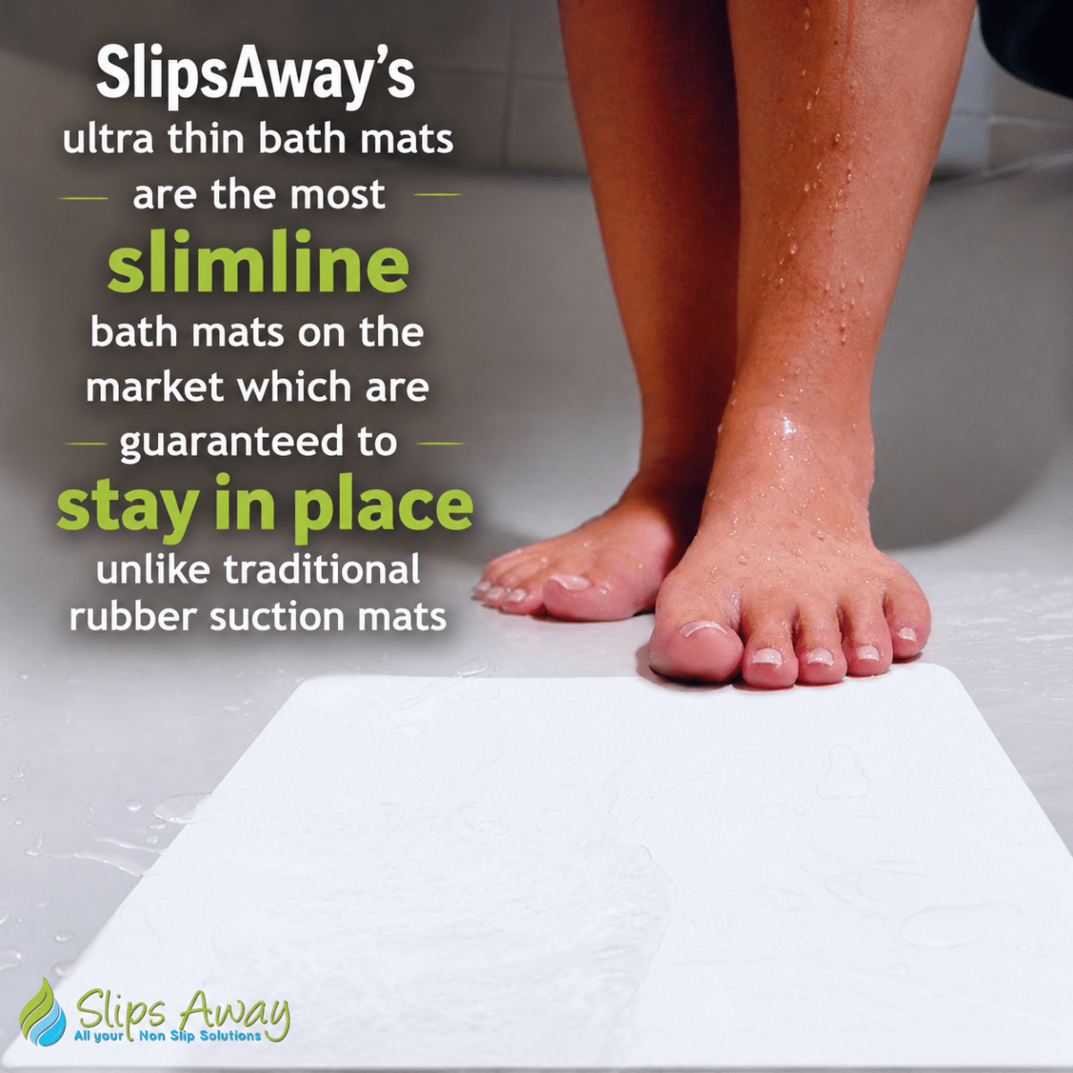 Non Slip Adhesive Bath Mat - Ultra Thin - Anti Skid Textured Vinyl 16”x34” - Slips Away - bath mat stickers - SA077. -