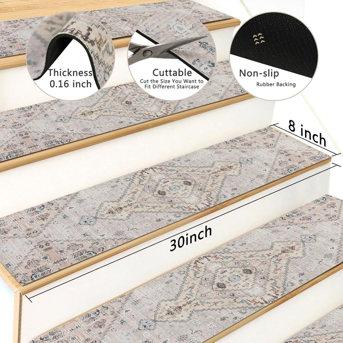Non - Slip Carpet Stair Treads (76x20 cm) for Wooden Steps, Perfect grip for indoor stairways. - Slips Away - stair treads - B0DFYDBSG7 - 