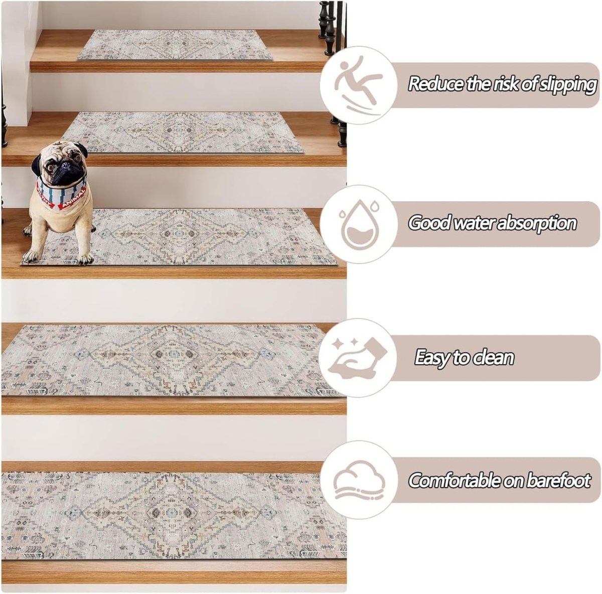 Non - Slip Carpet Stair Treads (76x20 cm) for Wooden Steps, Perfect grip for indoor stairways. - Slips Away - stair treads - B0DFYDBSG7 - 