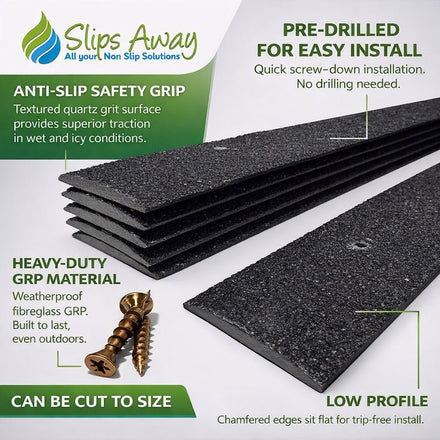 Non - Slip Decking Strips | Anti - Slip GRP Strips for Wood & Composite Decking - Slips Away - Decking strips - Black 500mmx50mm - 