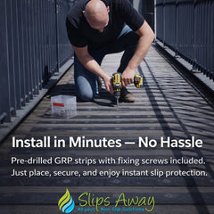 Image of a man installing anti-slip strips to a slippery deck 