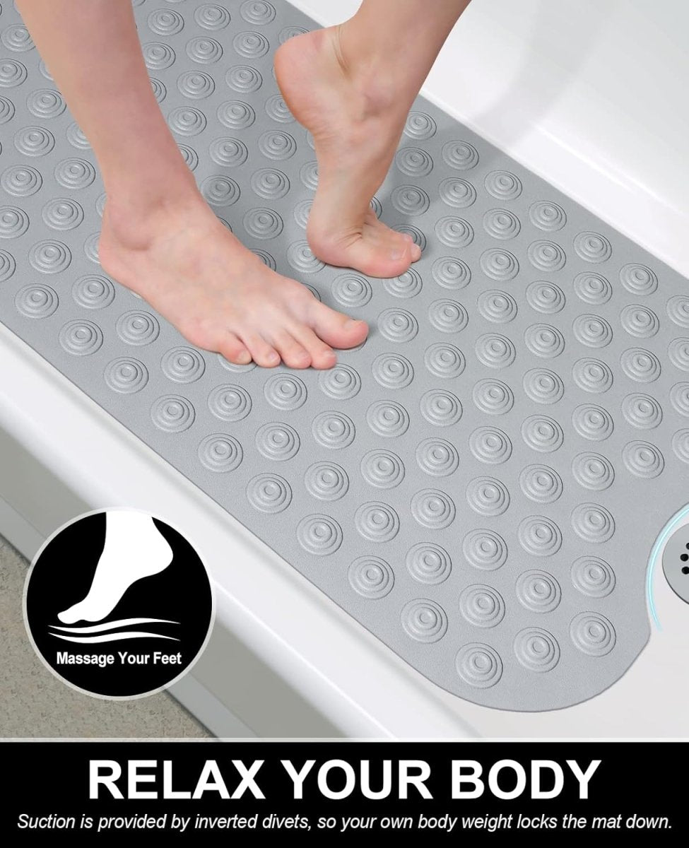 Non-Slip Extra Long Bath Mat - 40x100cm│Beneficial for Seniors and Children│No Suction Cups - Grey