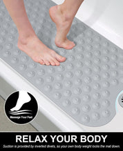 Non-Slip Extra Long Bath Mat - 40x100cm│Beneficial for Seniors and Children│No Suction Cups - Grey