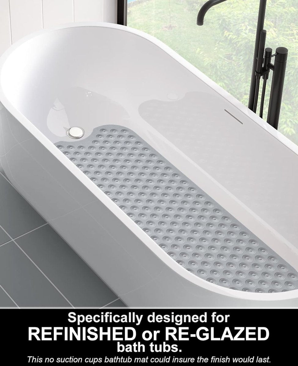 Non-Slip Extra Long Bath Mat - 40x100cm│Beneficial for Seniors and Children│No Suction Cups - Grey