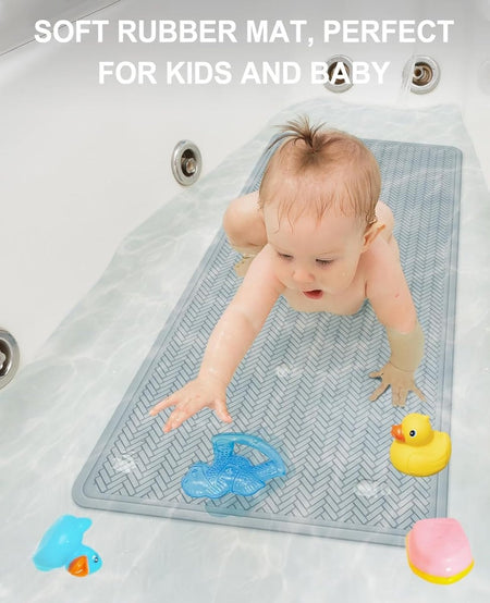 Non-slip rubber bath mat for inside bath, 43x92 cm, machine washable with strong suction cups.