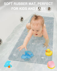 Non-slip rubber bath mat for inside bath, 43x92 cm, machine washable with strong suction cups.
