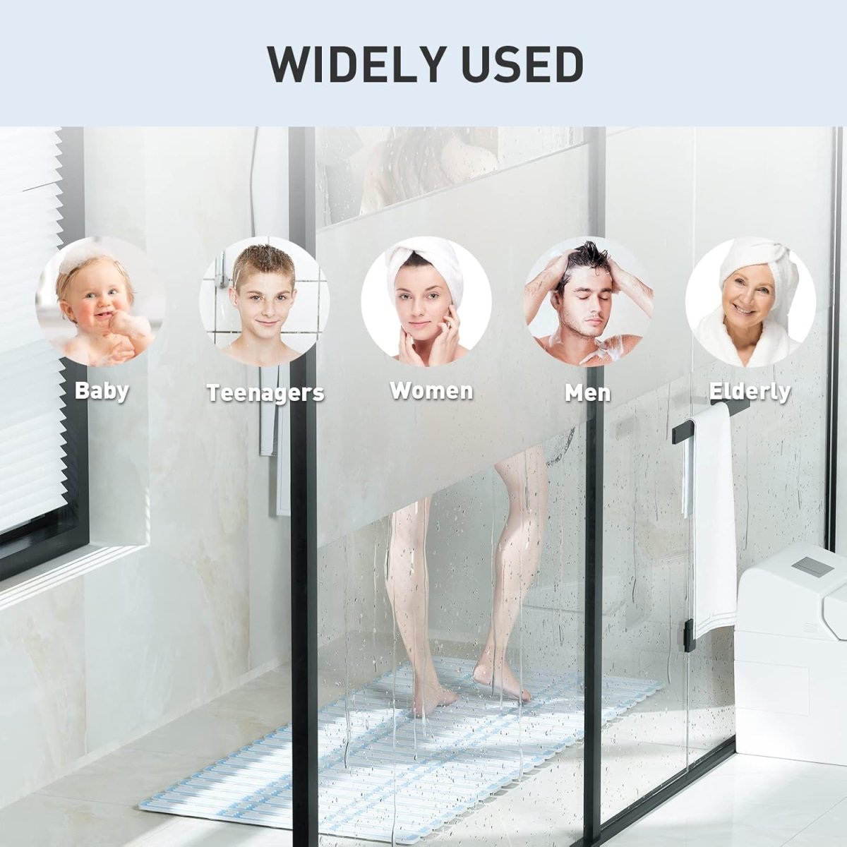Non-slip shower mat, 90x40cm, anti-mould, extra long, with suction cups. Suitable for showers and bathtubs - CUT TO SIZE