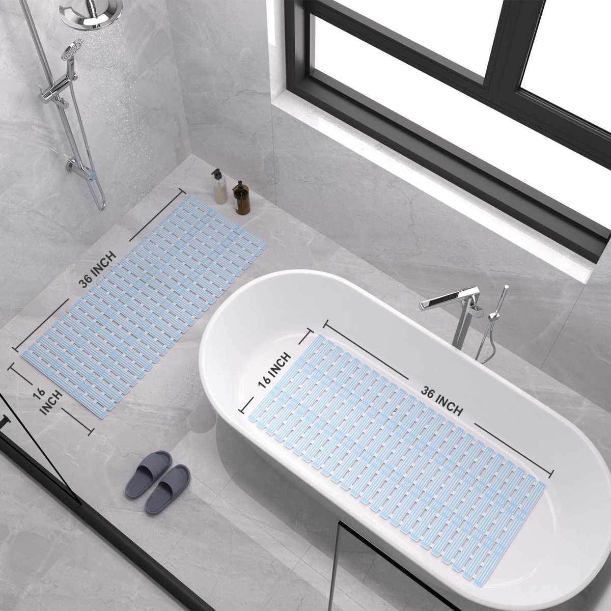 Non-slip shower mat, 90x40cm, anti-mould, extra long, with suction cups. Suitable for showers and bathtubs - CUT TO SIZE