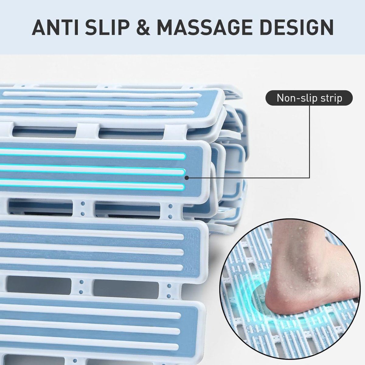 Non-slip shower mat, 90x40cm, anti-mould, extra long, with suction cups. Suitable for showers and bathtubs - CUT TO SIZE