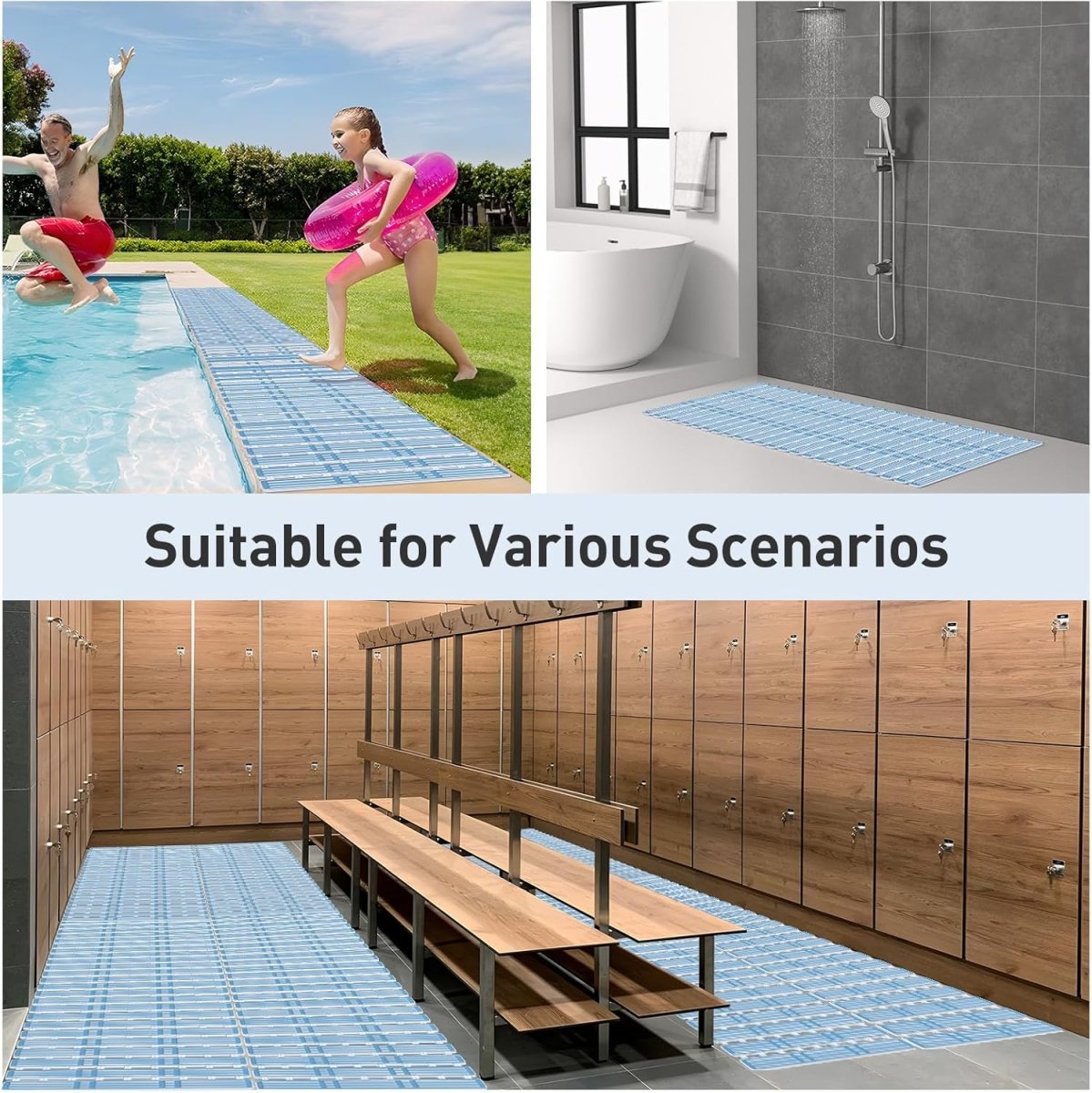 Non-slip shower mat, 90x40cm, anti-mould, extra long, with suction cups. Suitable for showers and bathtubs - CUT TO SIZE