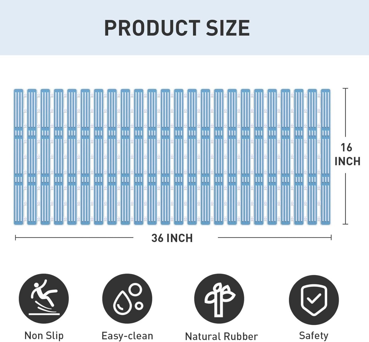 Non-slip shower mat, 90x40cm, anti-mould, extra long, with suction cups. Suitable for showers and bathtubs - CUT TO SIZE
