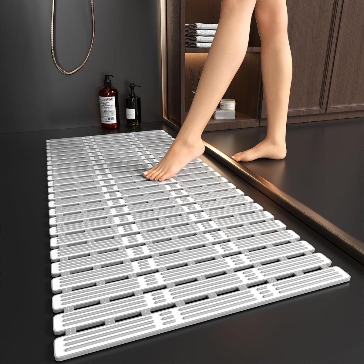 Non-slip shower mat, 90x40cm, anti-mould, extra long, with suction cups. Suitable for showers and bathtubs - CUT TO SIZE