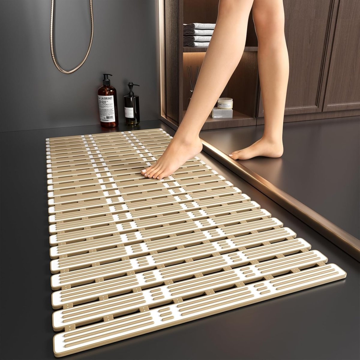 Non-slip shower mat, 90x40cm, anti-mould, extra long, with suction cups. Suitable for showers and bathtubs - CUT TO SIZE