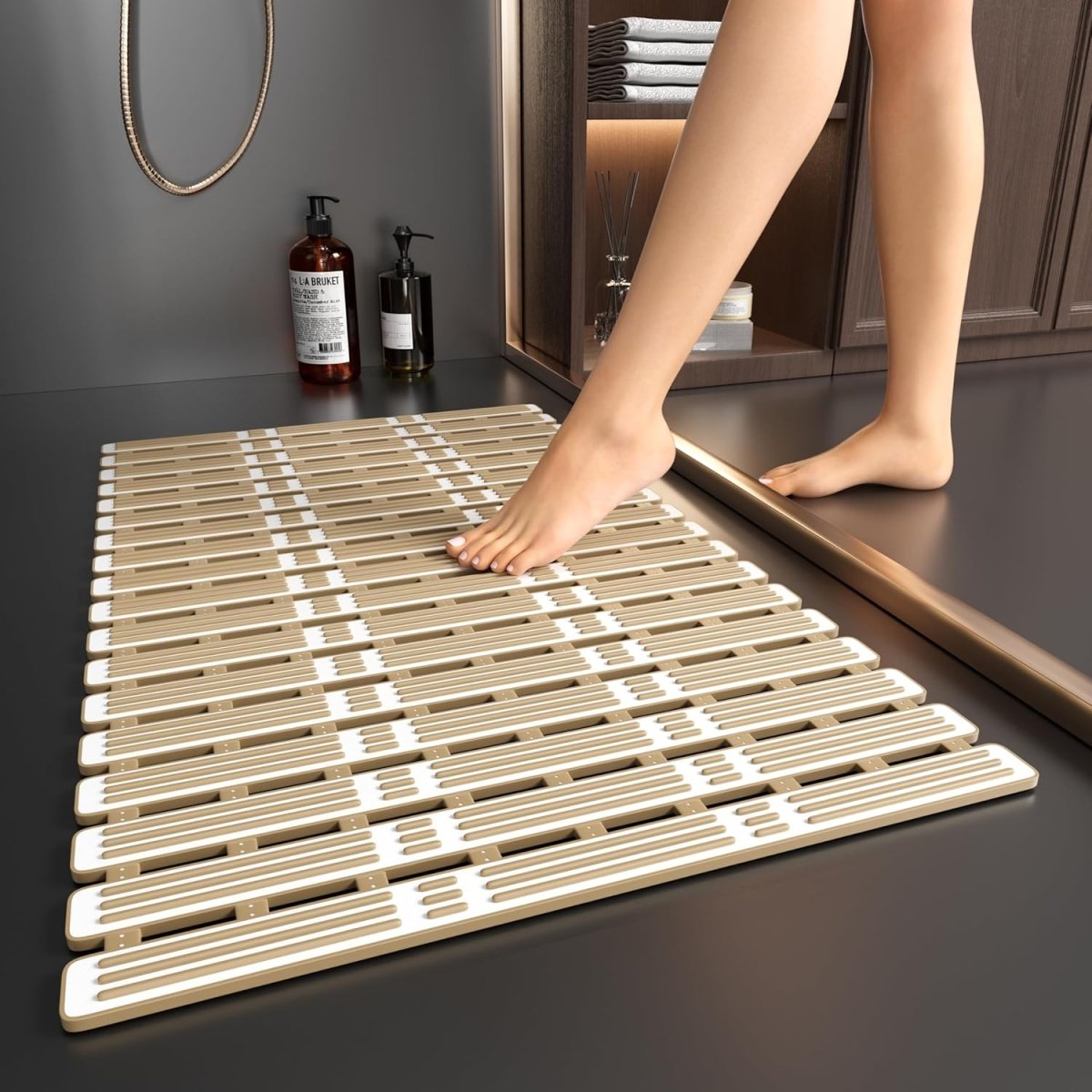 Non-slip shower mat, 90x40cm, anti-mould, extra long, with suction cups. Suitable for showers and bathtubs - CUT TO SIZE