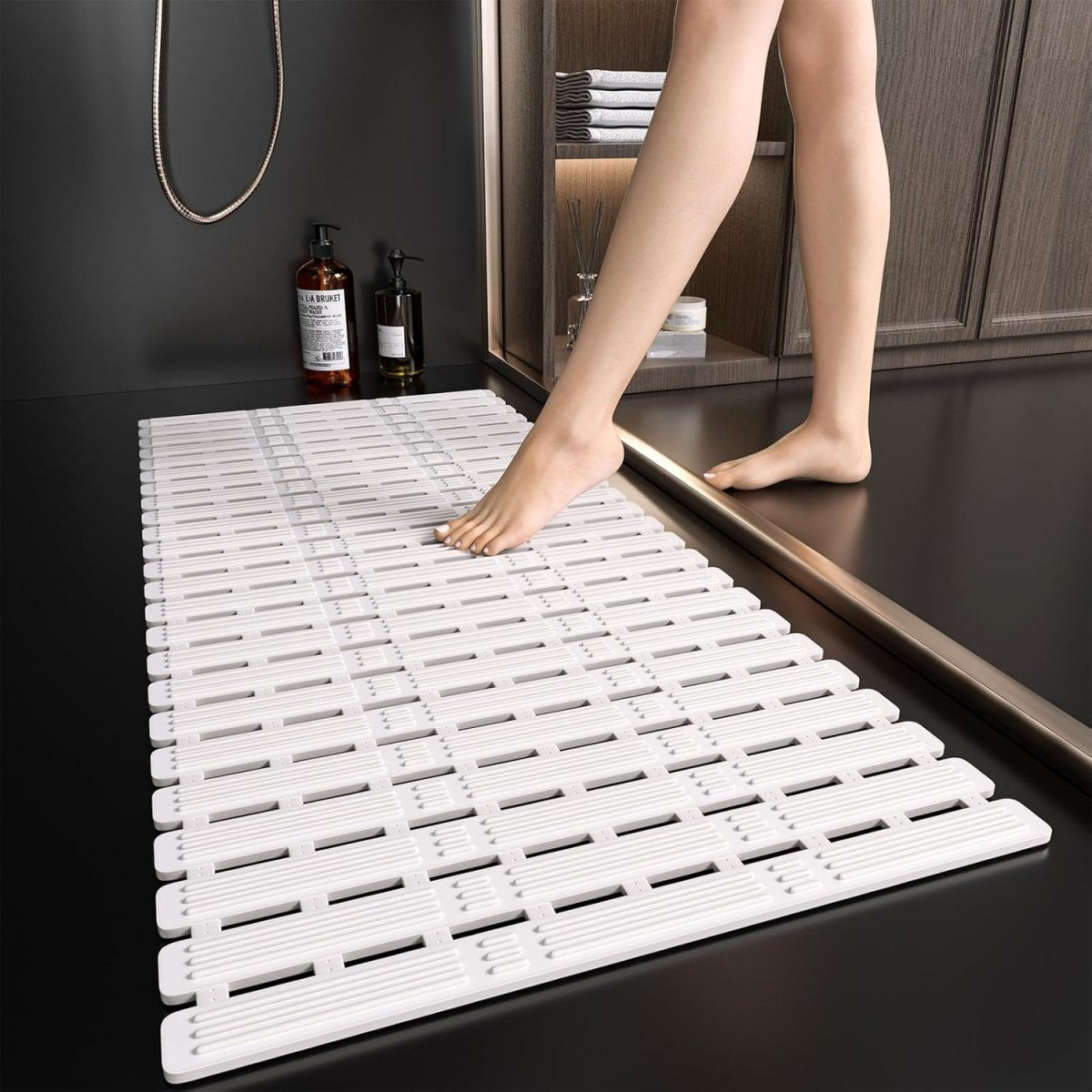 Non-slip shower mat, 90x40cm, anti-mould, extra long, with suction cups. Suitable for showers and bathtubs - CUT TO SIZE