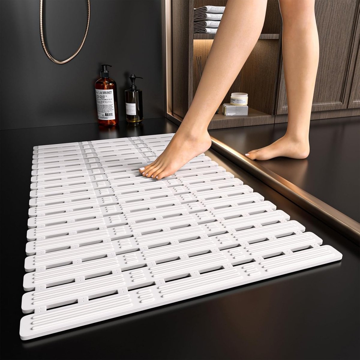 Non-slip shower mat, 90x40cm, anti-mould, extra long, with suction cups. Suitable for showers and bathtubs - CUT TO SIZE