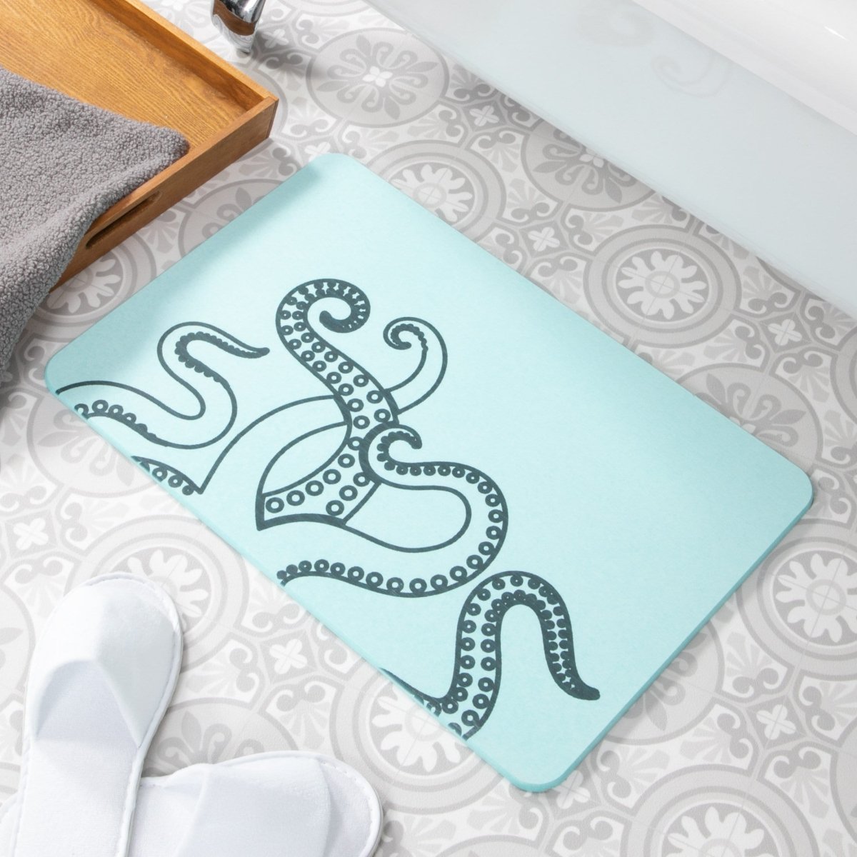 Octopus Tentacles Bathmat - Sea and Ocean Decor - Beach House - Natural Eco-Friendly Mat - White Stone Non Slip Bath Mat - 39 X 60Cm - Slips Away - Bath mat - 1329917182 -